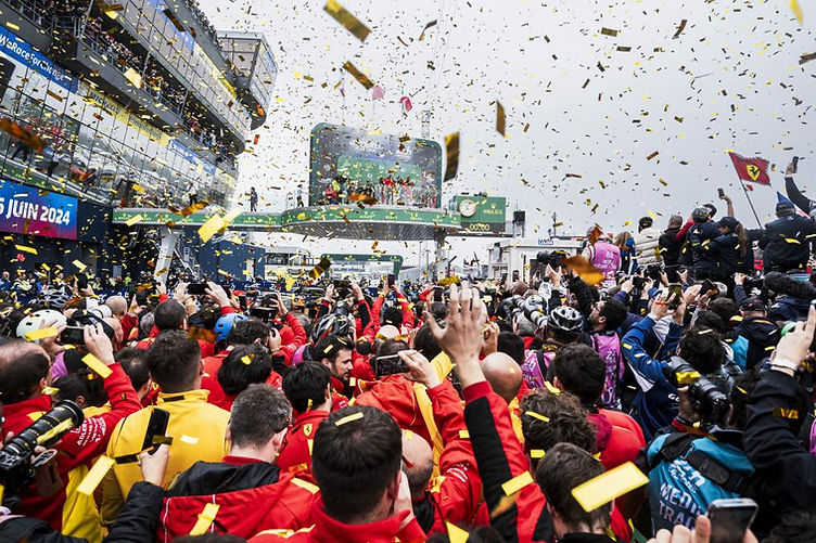 Hypercar podium, with lots of confetti
