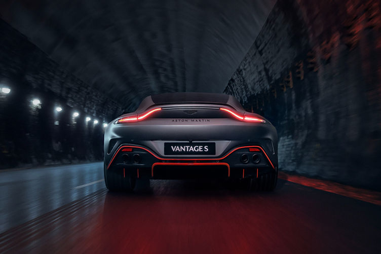 Rear view of the Aston Martin V8 Vantage S with smoked tail lights and subtle badging