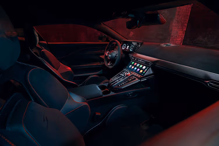 Interior view of the ‘Accelerate’ trim with Haircell leather and Alcantara on the Vantage S.