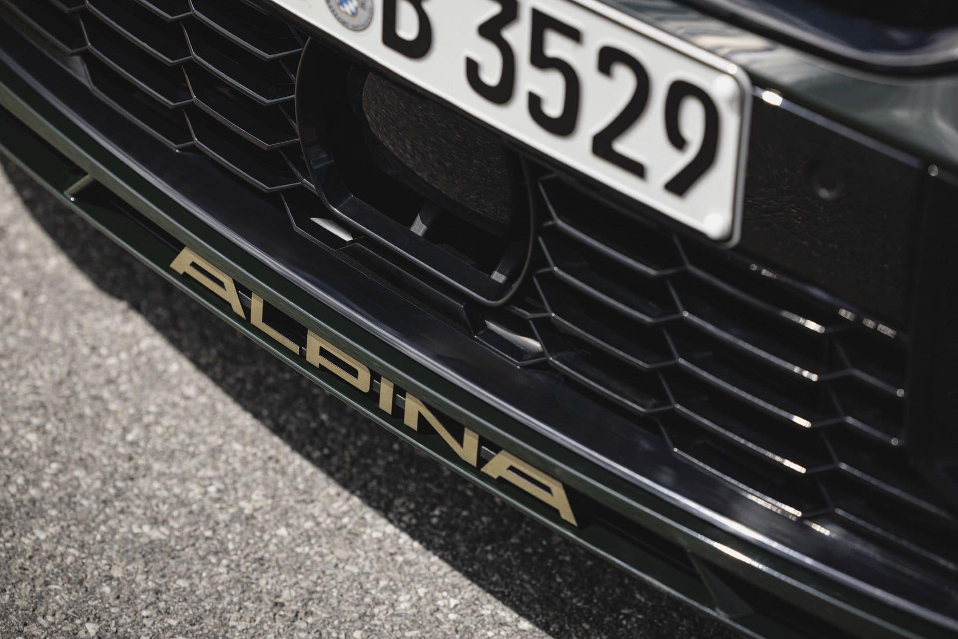 Close up of Alpina scripture on the front splitter of a G81 B3 GT