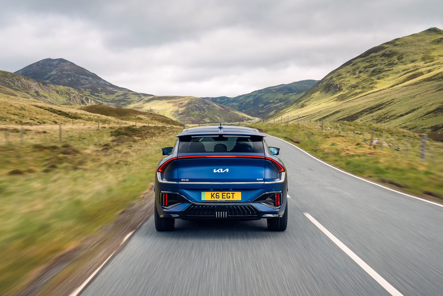 2025 Kia EV6 GT facelift driving in the Cairngorms National Park