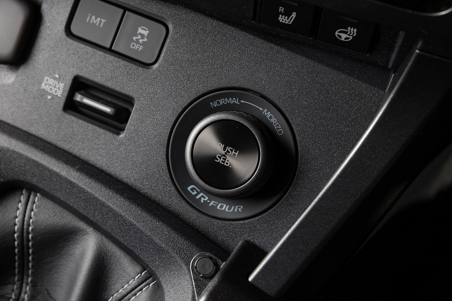 GR Yaris Ogier 9x AWD mode selector showing Normal, Morizo and SEB settings