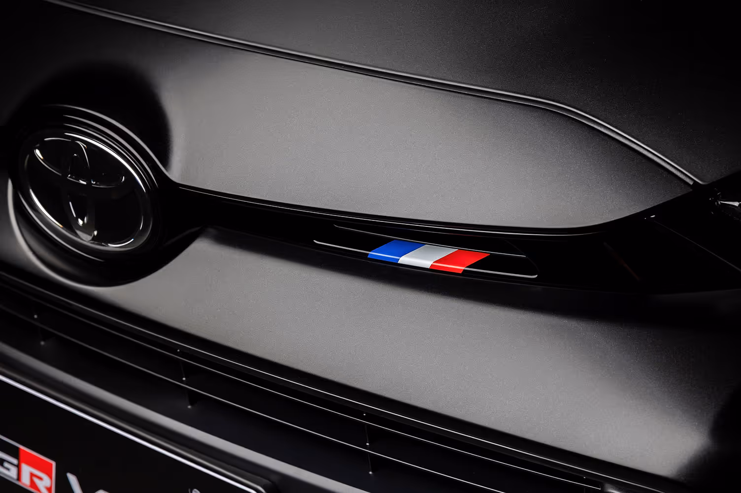 French tricolour accent detail on GR Yaris Ogier 9x front grille