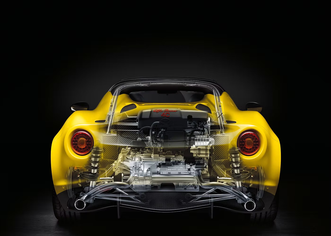 Alfa Romeo 4C cutaway technical image showing drivetrain and suspension - Rush magazine buyer's guide