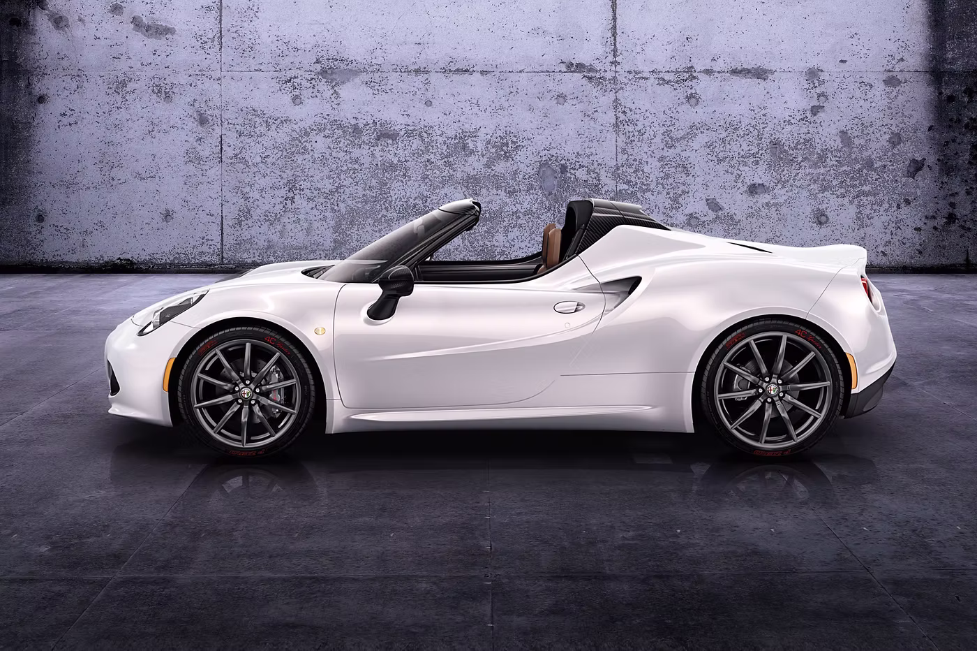 Static side profile shot of a white Alfa Romeo 4C Spider - Rush magazine buyer's guide