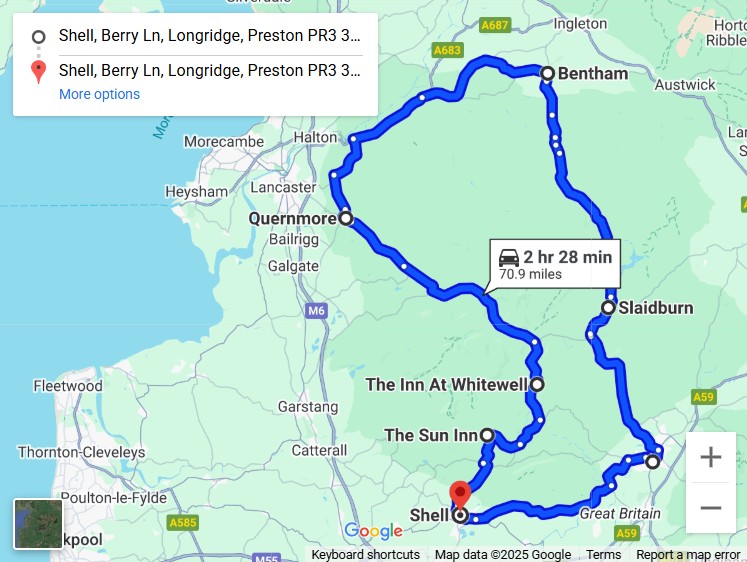 Rush magazine forest of bowland driving route google maps overview and link