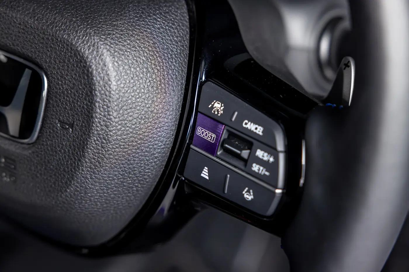 Honda Super-N: City Turbo II's Electric Heir Heads to the UK - close up of purple boost button located on the steering wheel