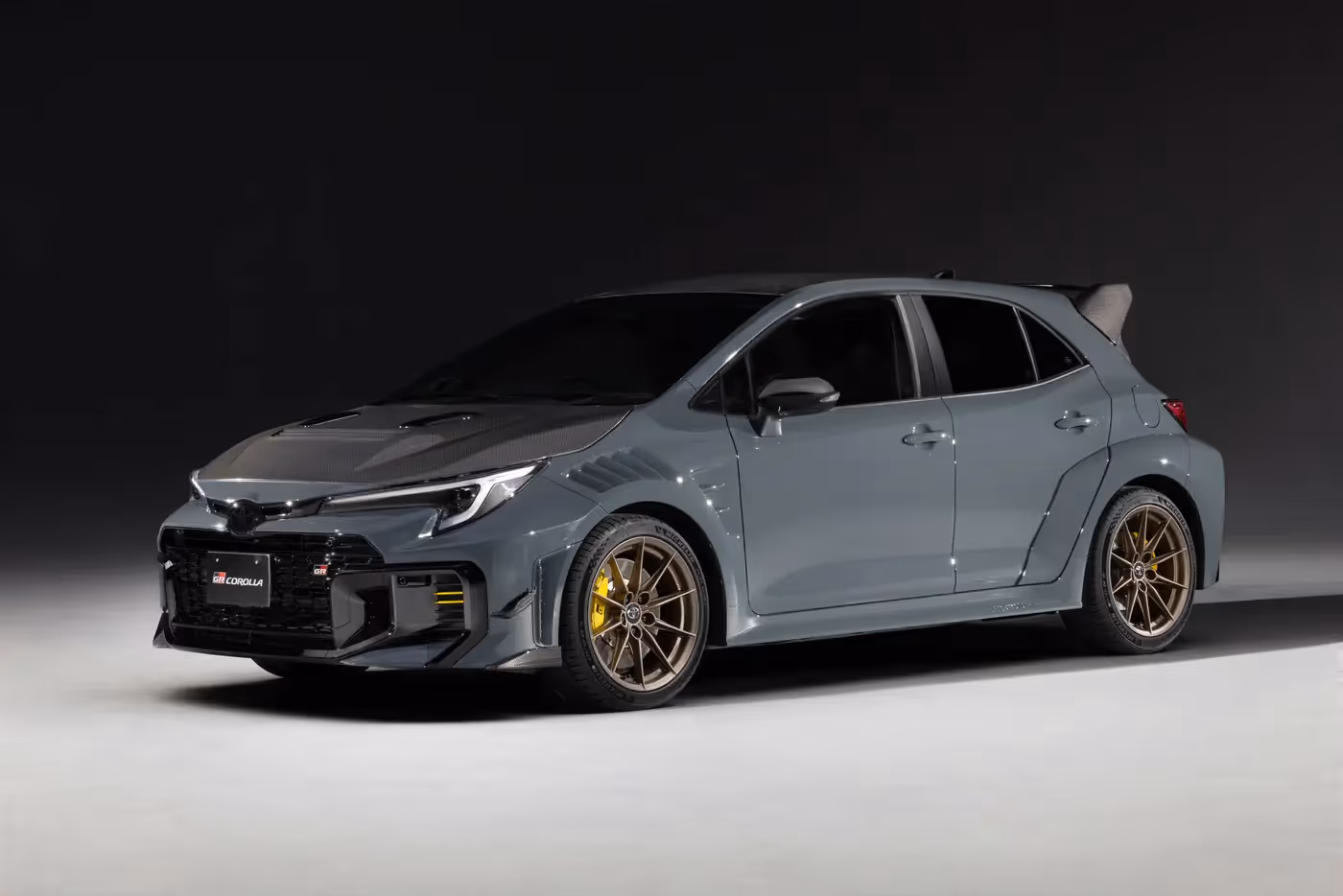 Toyota GR Corolla Morizo RR concept in grey, three-quarter front view