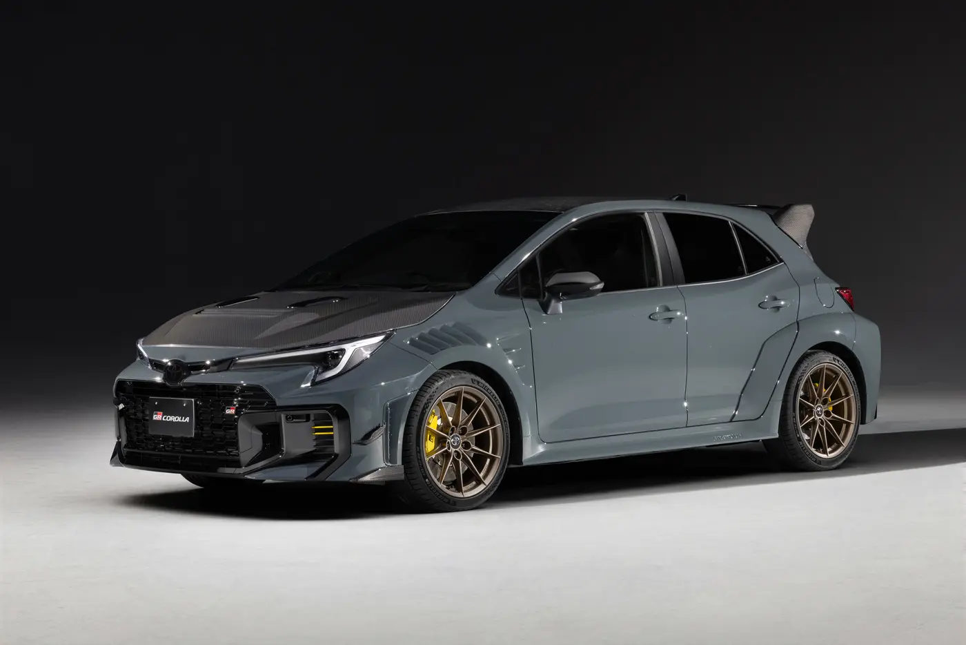 Toyota GR Corolla Morizo RR concept in grey, three-quarter front view