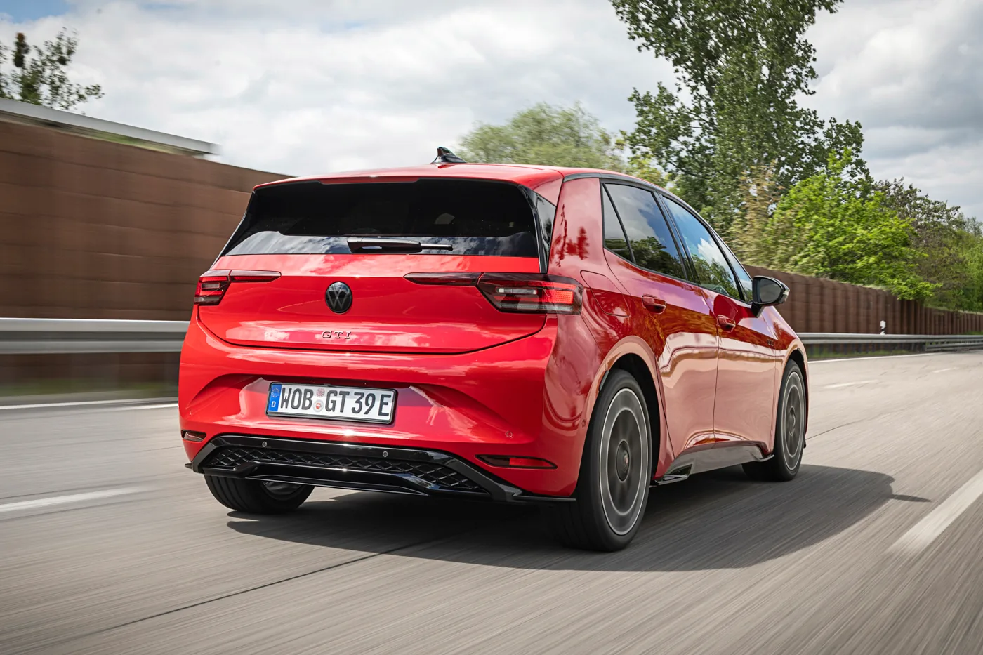 VW ID.3 GTI Tornado Red - rear three quarter tracking