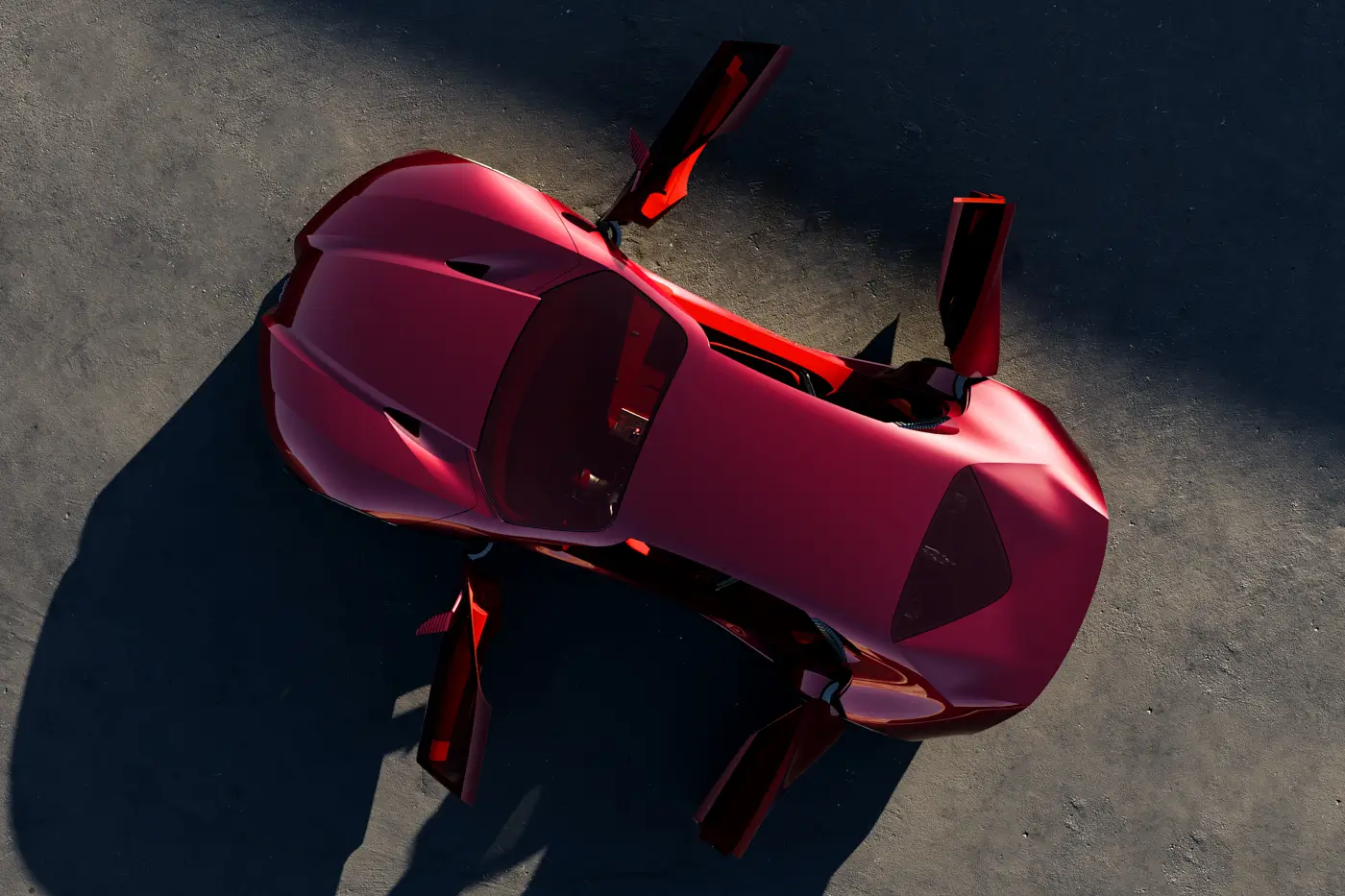 Alfa Romeo Cuorerosso above view with suicide doors open