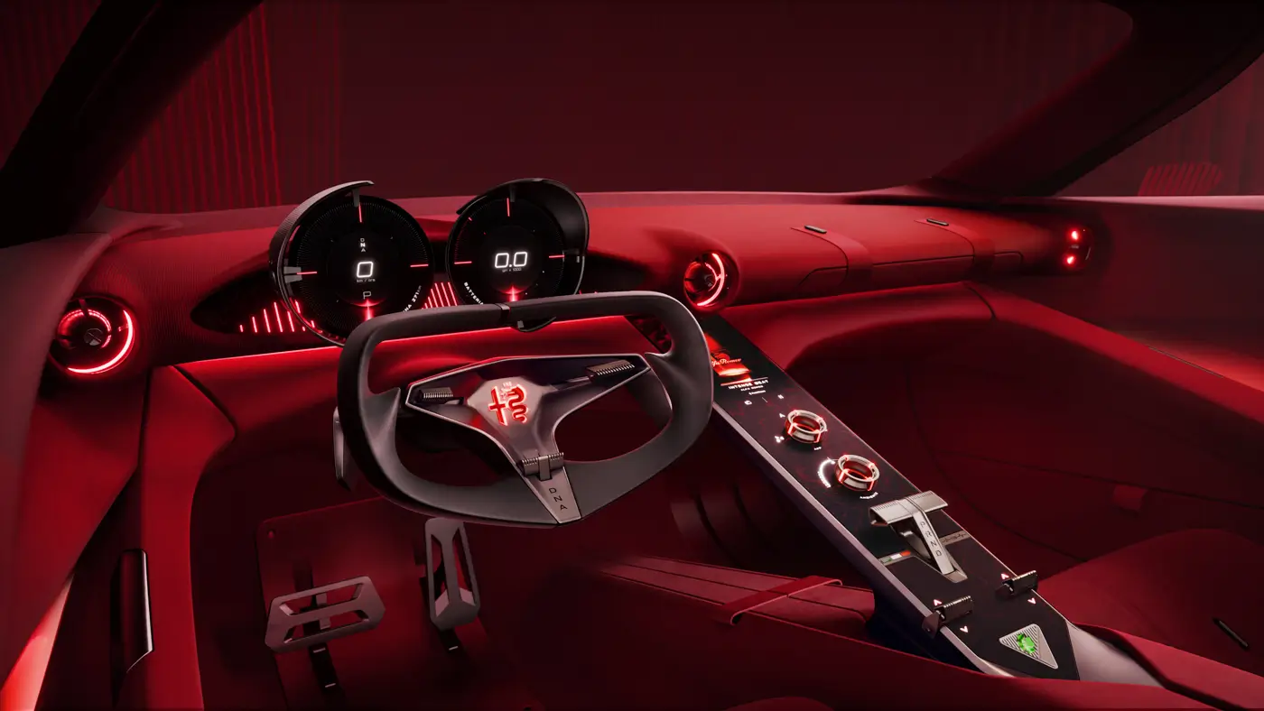 Alfa Romeo Cuorerosso dashboard, steering yoke and centre console
