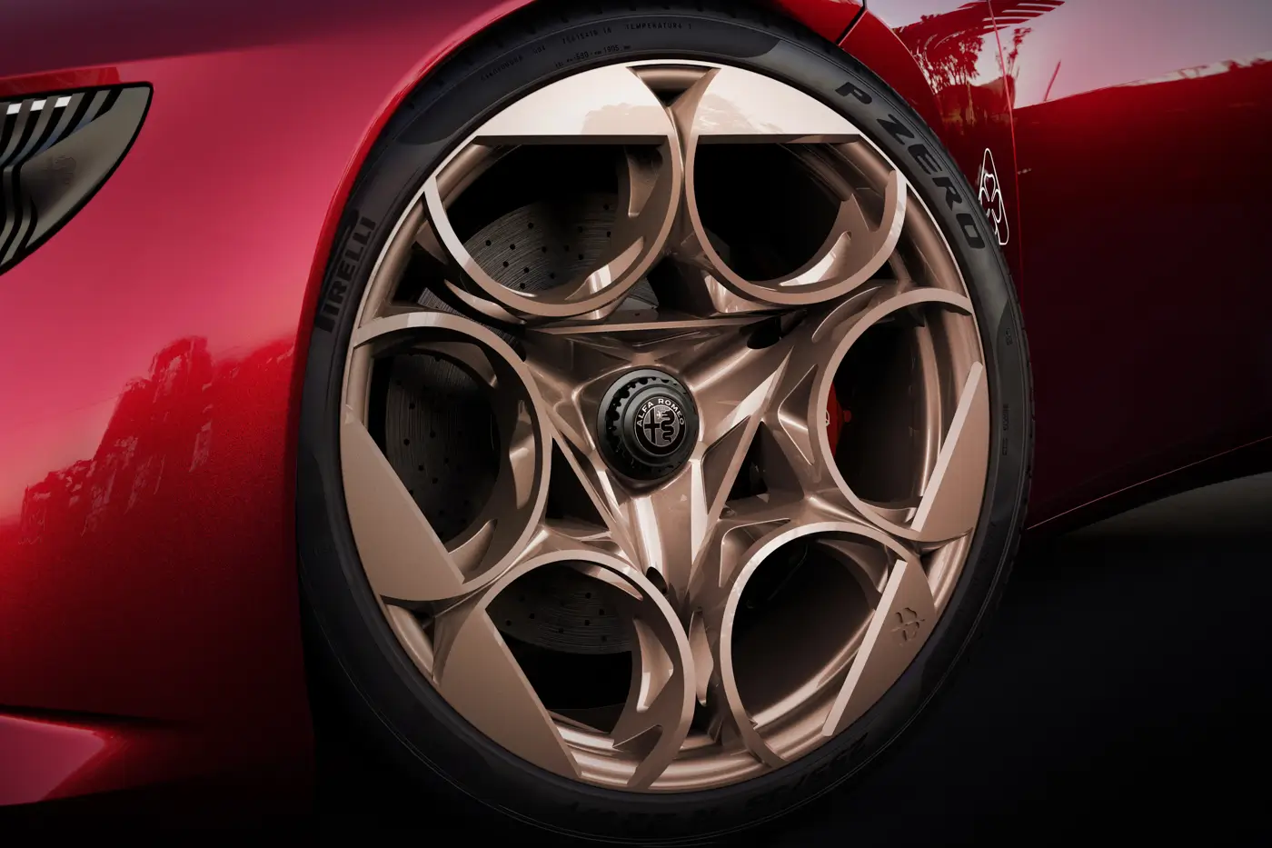 Alfa Romeo Cuorerosso teledial alloy wheel detail shot