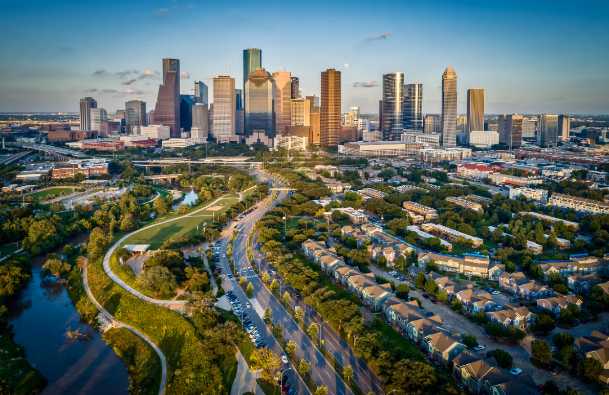 Houston, Texas skyline at sunset stock image