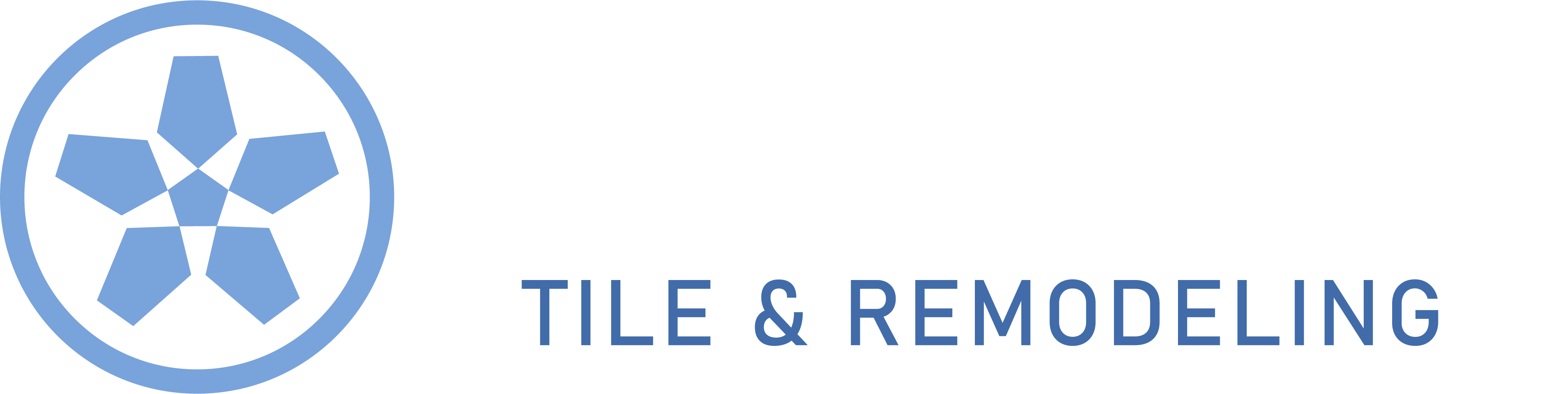 Azara logo with a blue stylized star inside a circle to the left of the white text 'AZARA' and medium blue text 'TILE & REMODELING'.