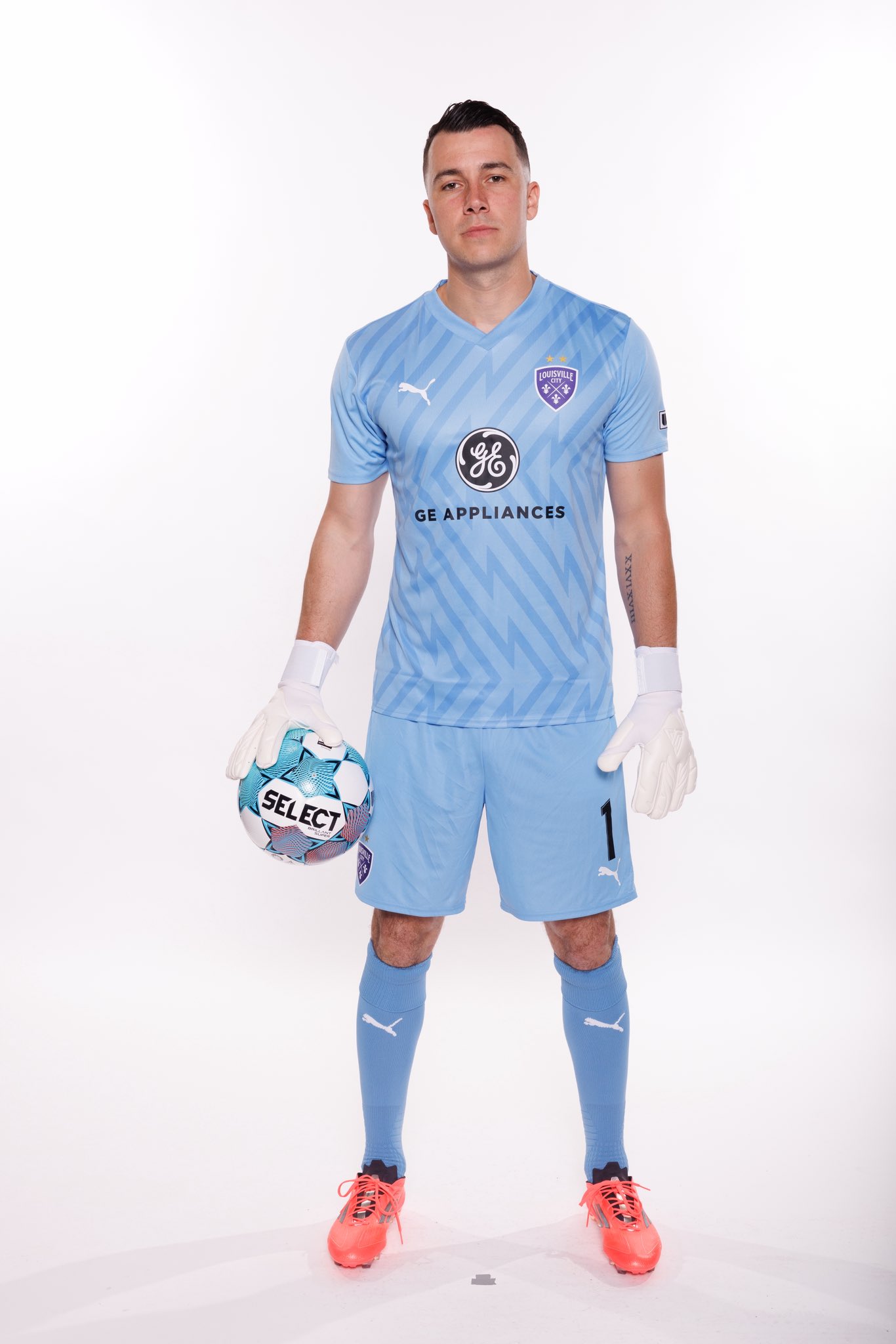 Male soccer goalkeeper Hugo Fauroux for Louisville City FC.