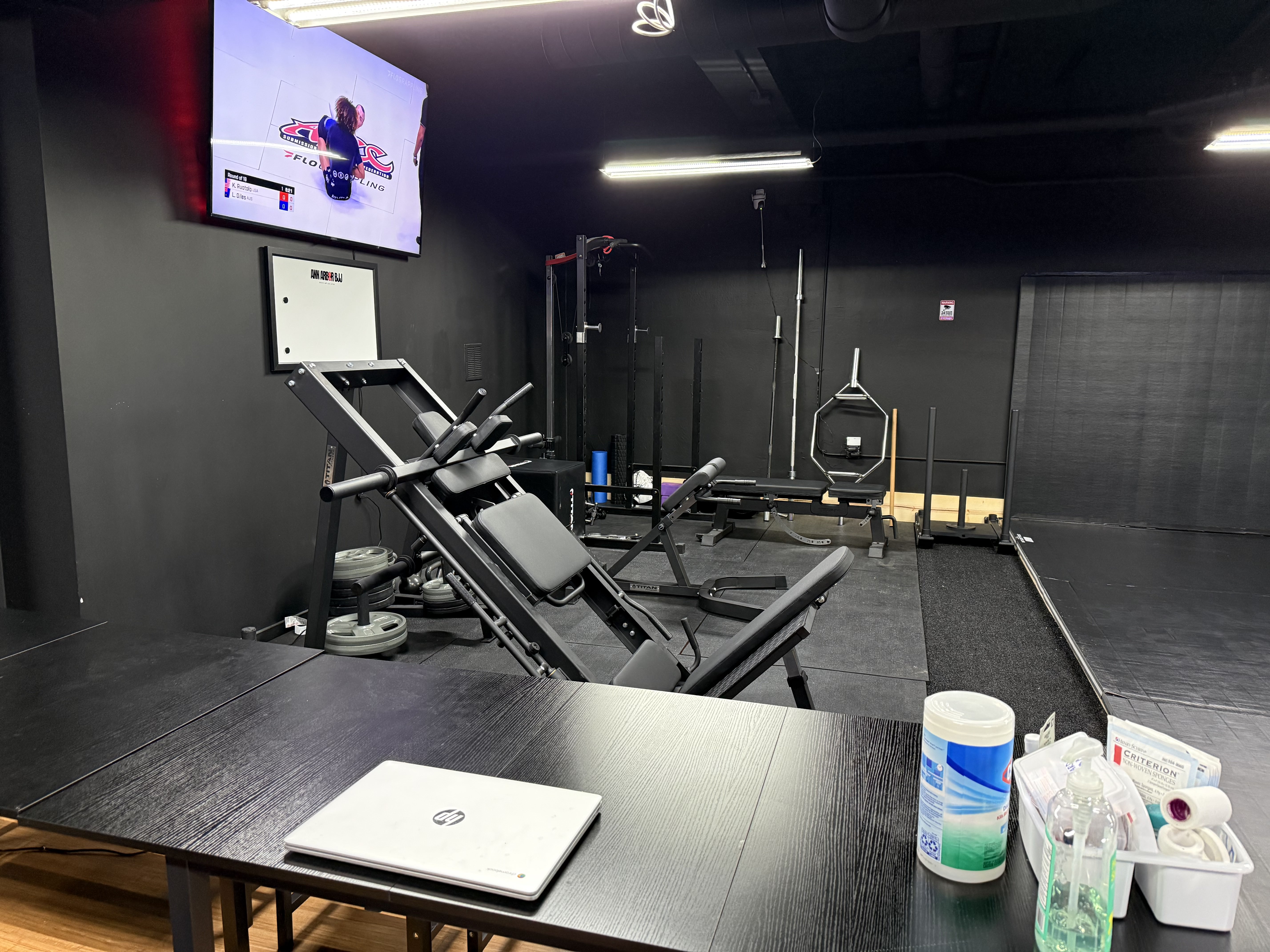 Strength and training equipment at Ann Arbor BJJ