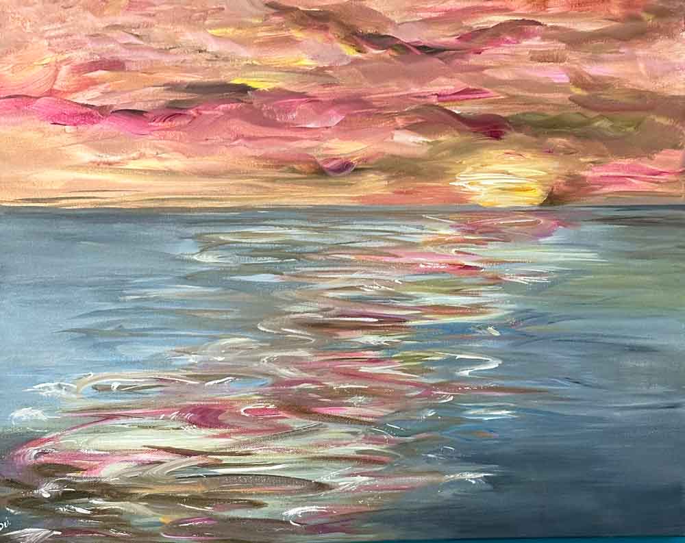 painting of pink sunset