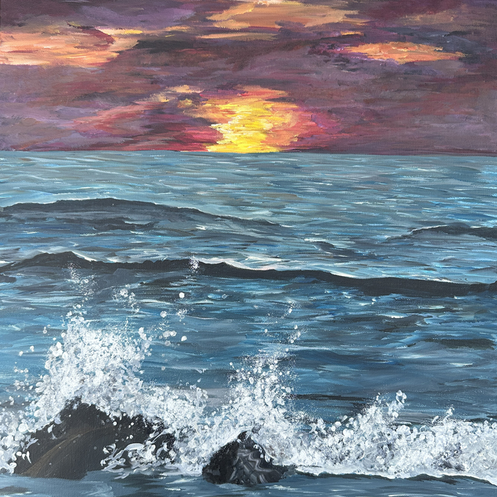 splashing wave and sunset