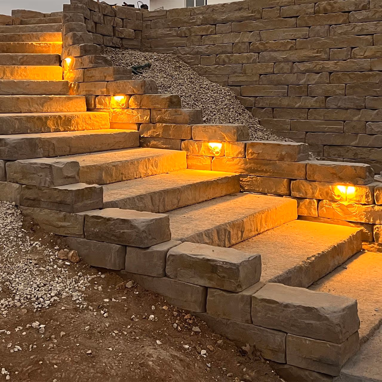 outdoor stair lighting installation by Landmark Lawncare in Lake of the Ozarks Missouri
