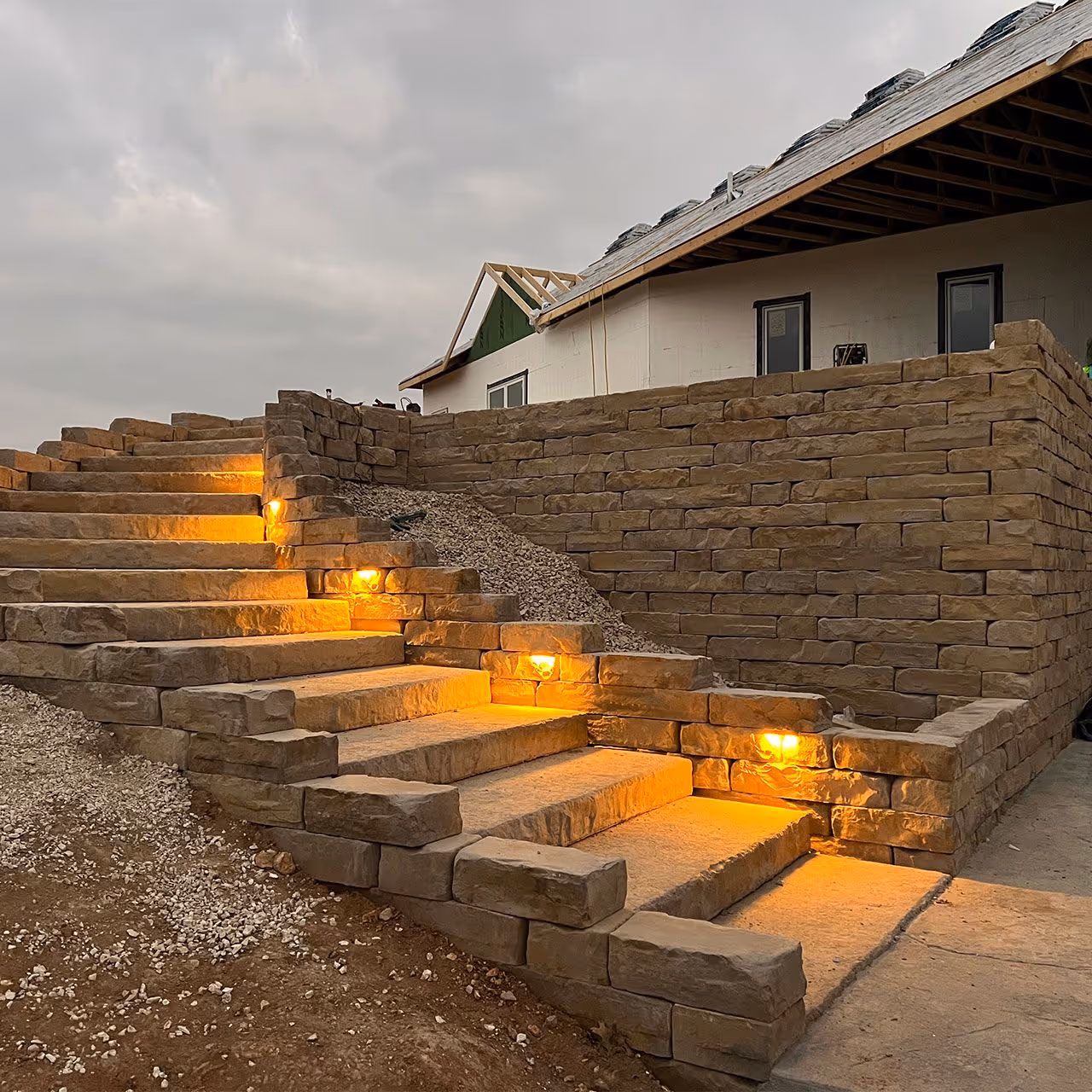 outdoor stair lighting installation by Landmark Lawncare in Lake of the Ozarks Missouri