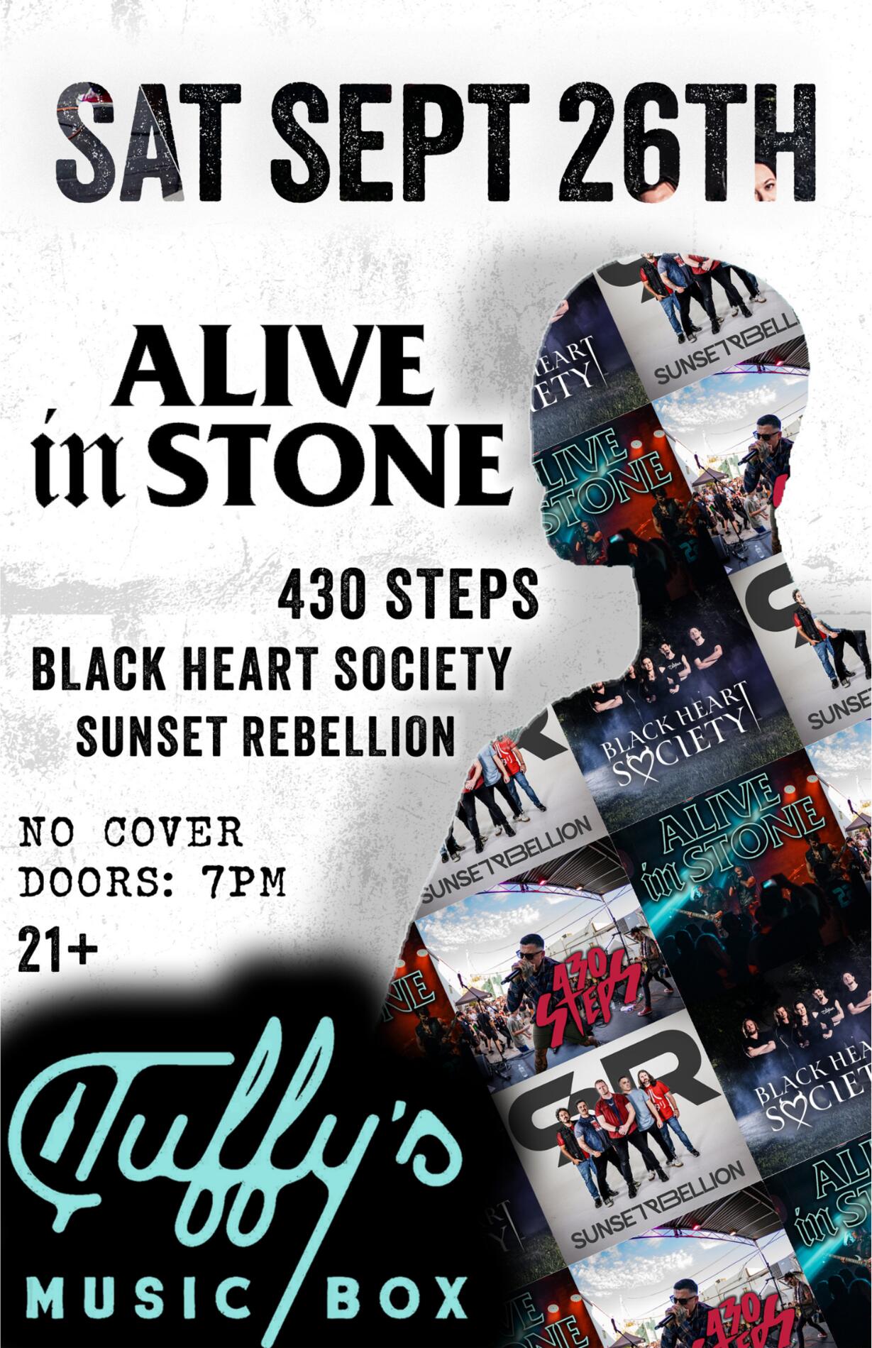 Alive In Stone with 430 Steps, Black Heart Society, and Sunset Rebellion