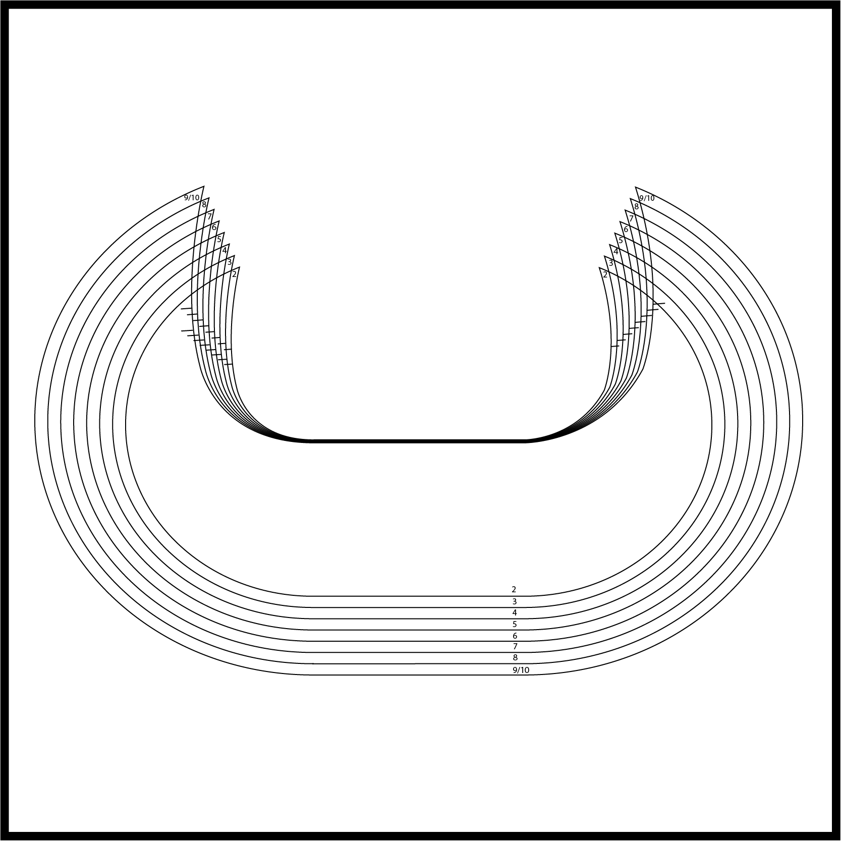 Five-size fan with notch markers