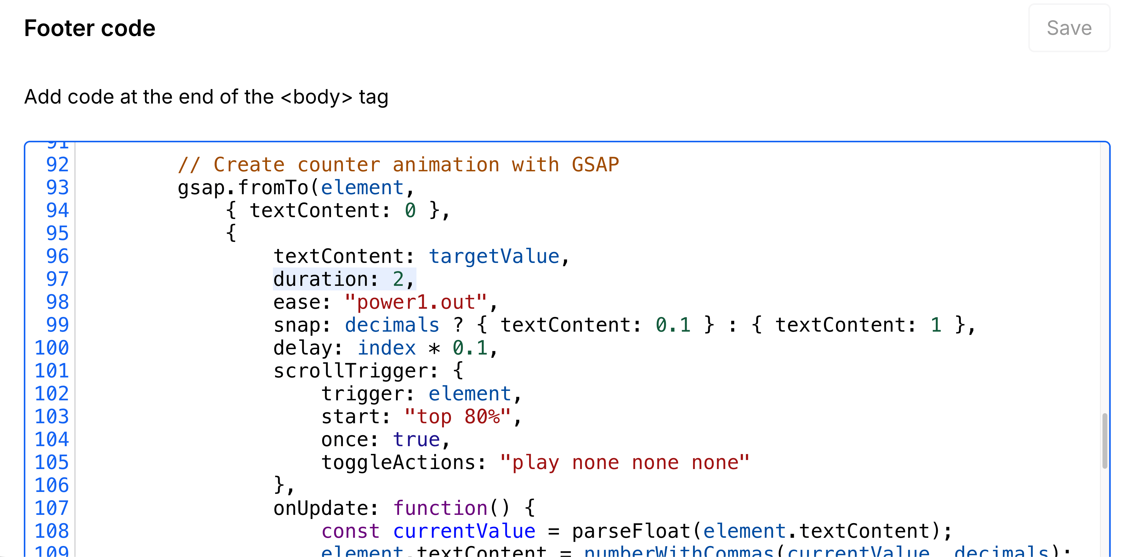 Count Up Number Animation Duration - Quantum Webflow Template