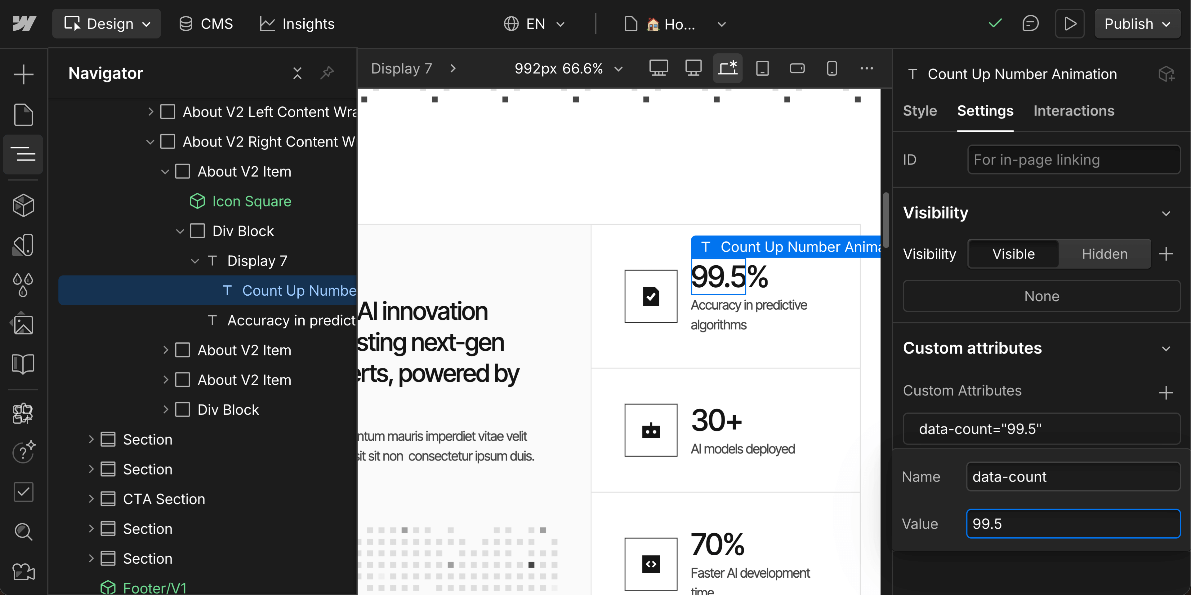 Count Up Number Animation Decimals - Quantum Webflow Template