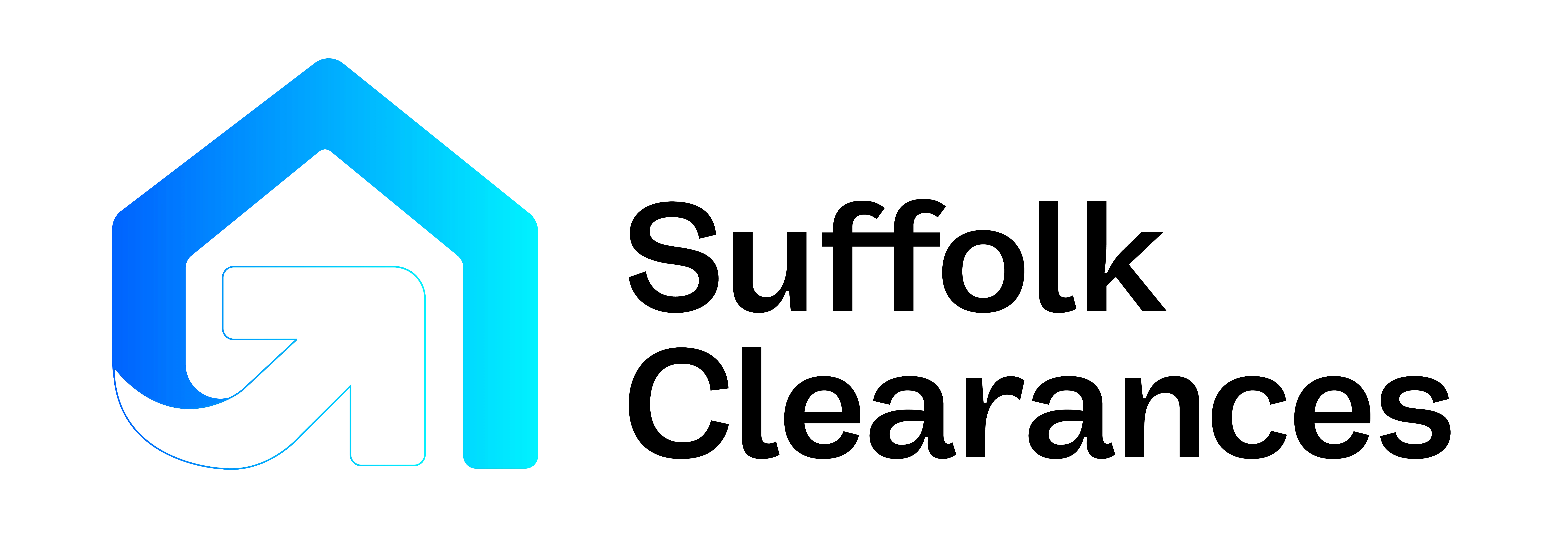 Suffolk Clearances logo featuring a blue gradient house shape with a white upward arrow inside and the text 'Suffolk Clearances' to the right.