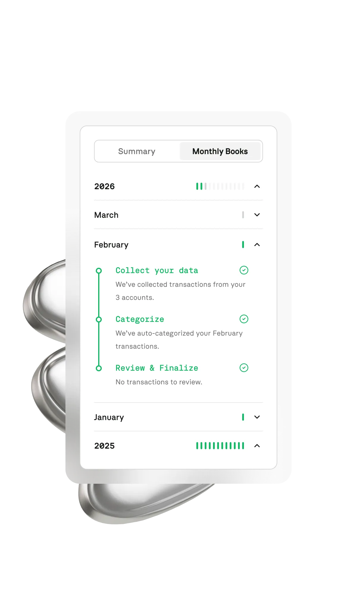 Self-serve bookkeeping interface guiding an SMB owner through categorizing transactions