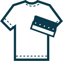 Icon of a T-shirt with a rectangular fabric swatch attached to the right sleeve.