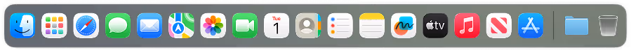 MacOS toolbar with app icons and system controls
