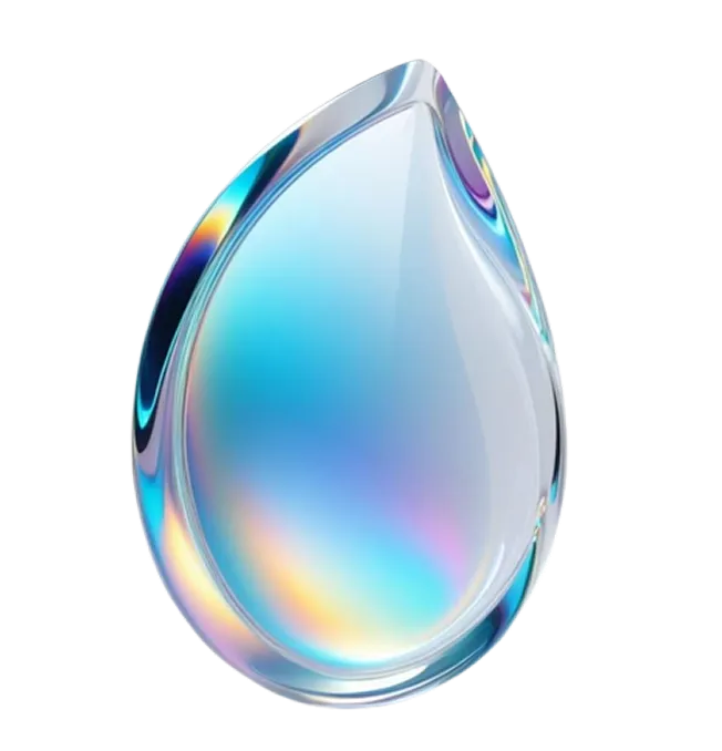 Clear, iridescent teardrop shape symbolizing clarity and professionalism in resume building, reflecting ORO AI's innovative resume maker tool.
