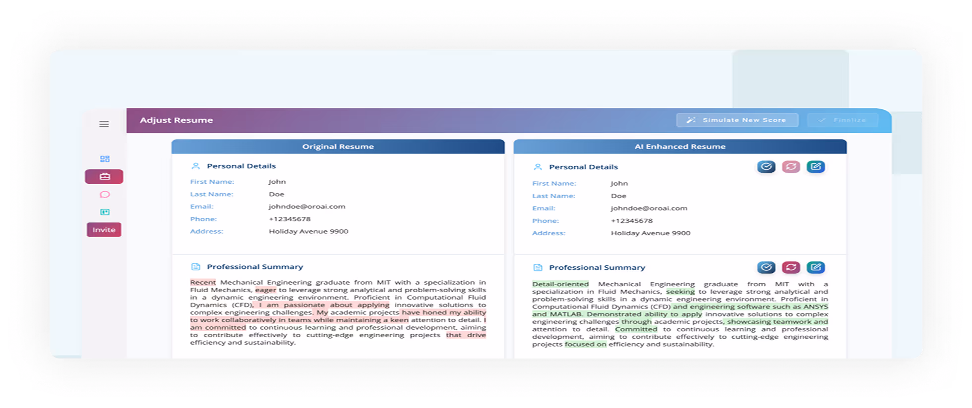 ORO AI Automated Job
Search wireframe showing AI job suggestions
