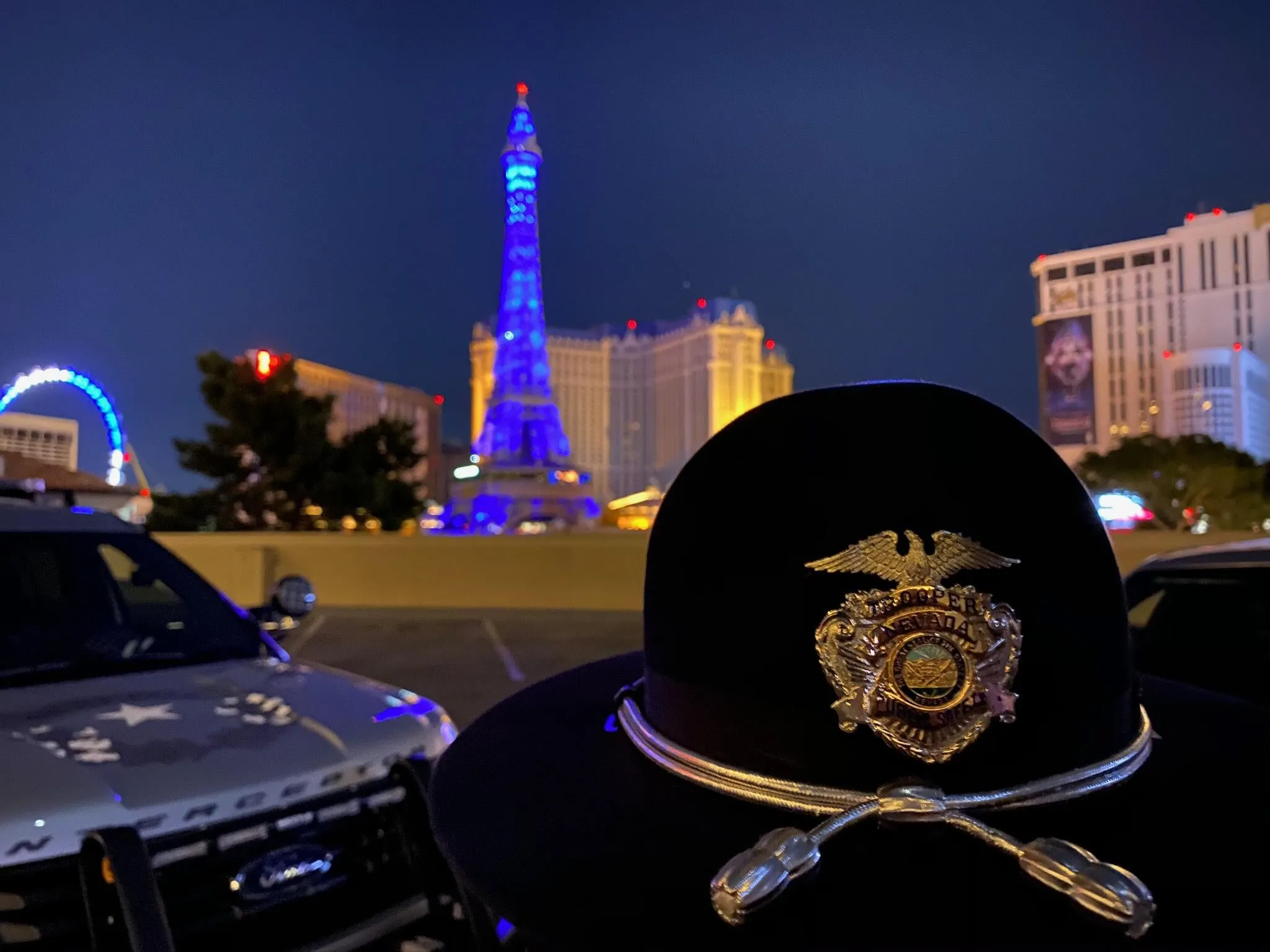 Nevada State Police hat with city background