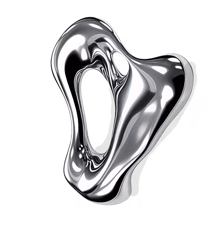 Right abstract liquid chrome element with high-gloss metallic reflections