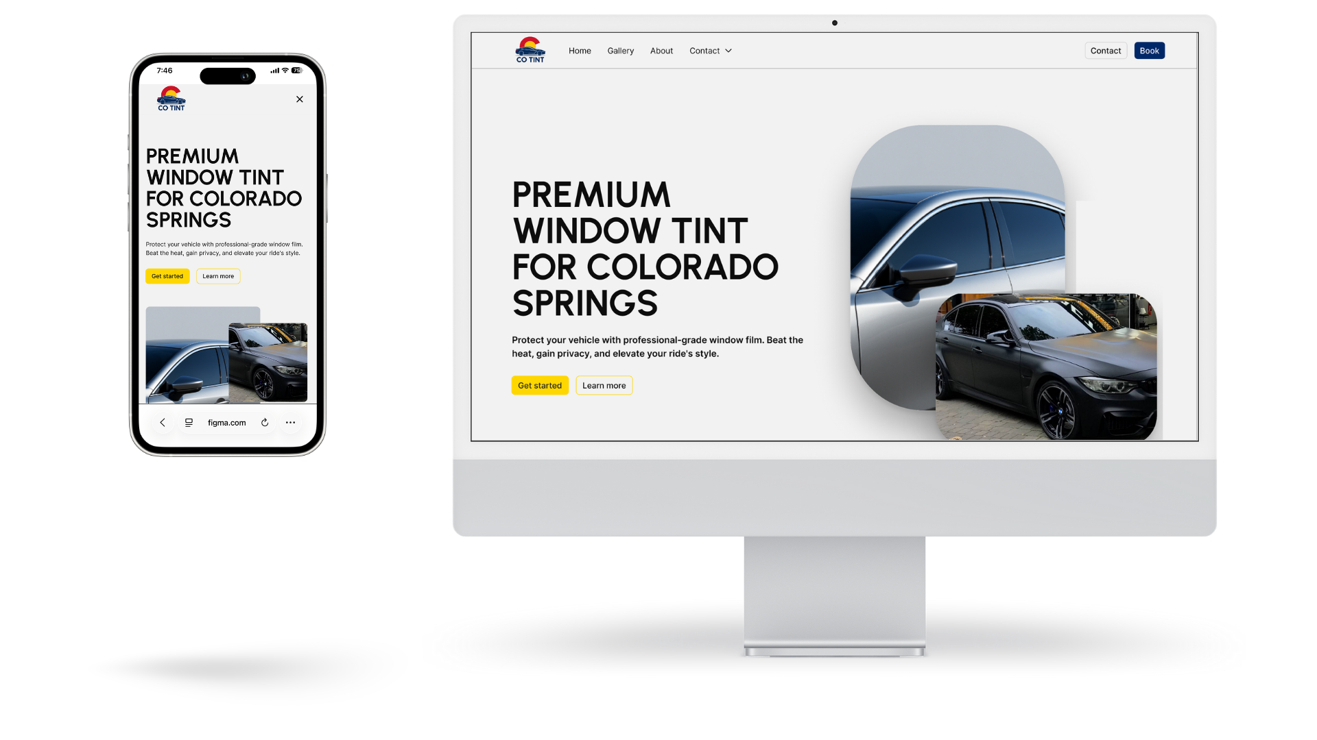 website shown on a phone and to the right the same website shown on a computer monitor.