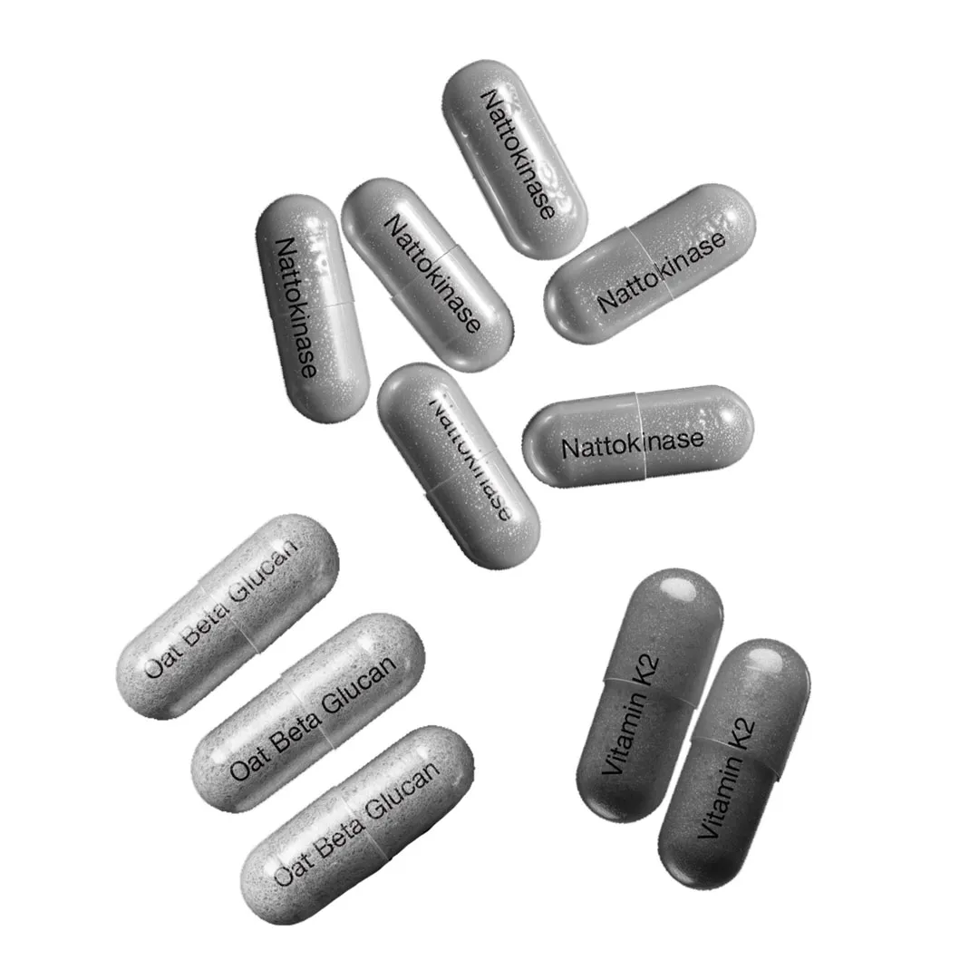 8+ pills you must take daily to get the same clinically relevant dose of nattokinase plus vitamin k2 and oat beta glucan as Toku Flow. 