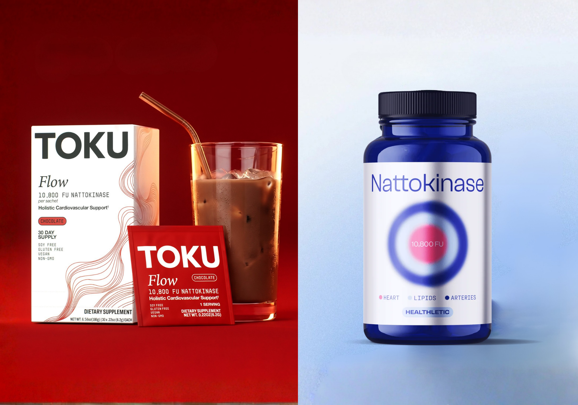 Toku Flow vs. Healthletic 10,800 FU nattokinase supplement comparison