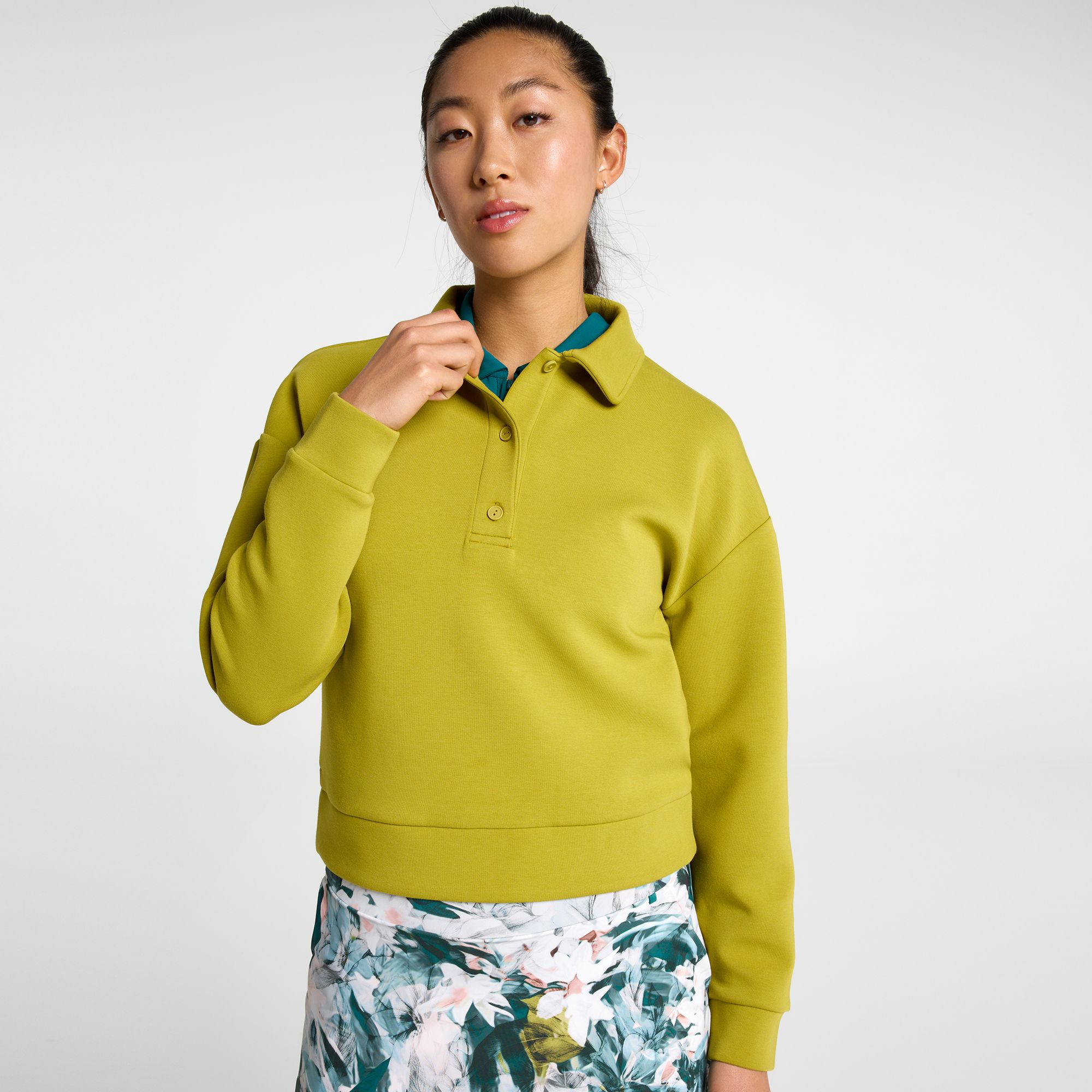 CALIA Women's Soft Scuba Long Sleeve Golf Polo, XL, Chartreuse Yellow