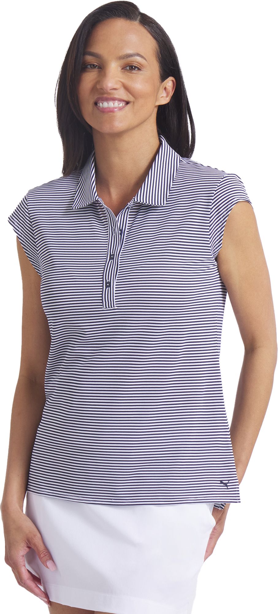 PUMA Women's Pique Cap Sleeve Golf Polo, Large, Deep Navy Blue