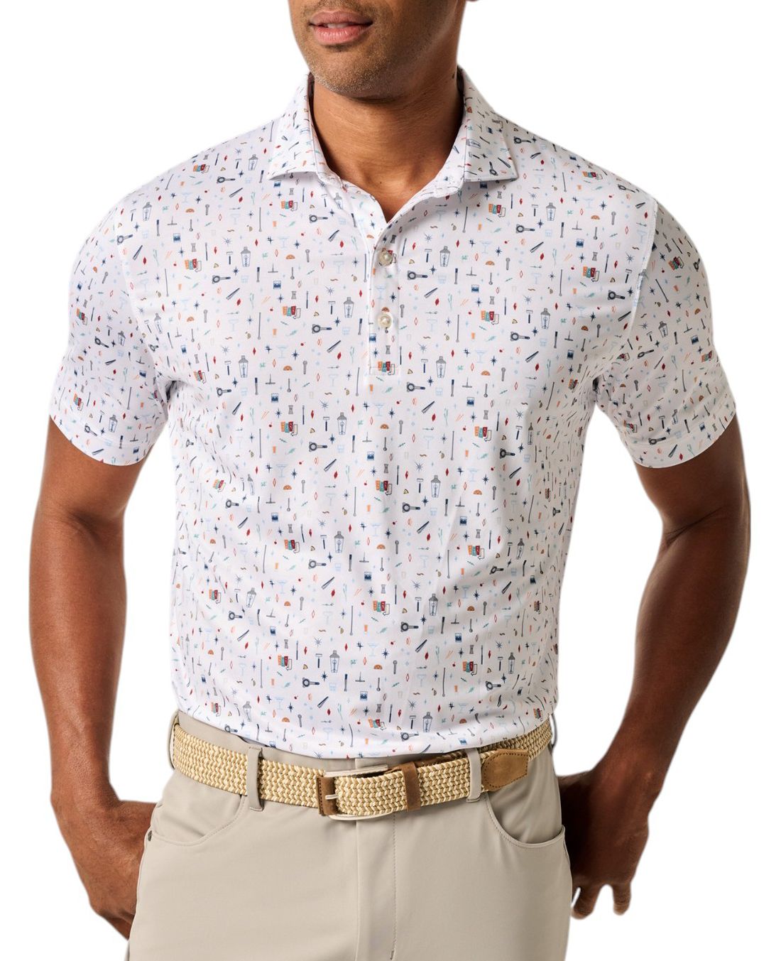 Johnnie-O Men's Bar Cart Performance Jersey Golf Polo, Small, White