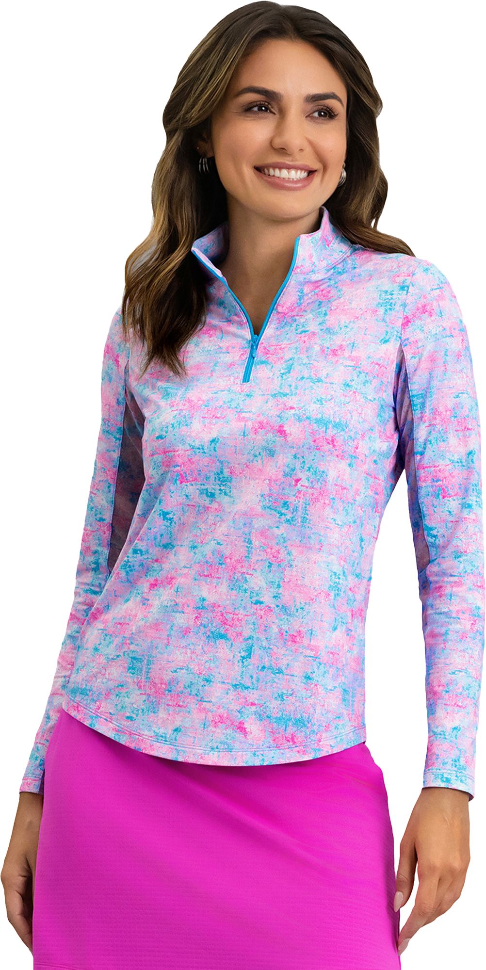 IBKUL Women's Kate Long Sleeve ¼ Zip Mock Neck Golf Shirt