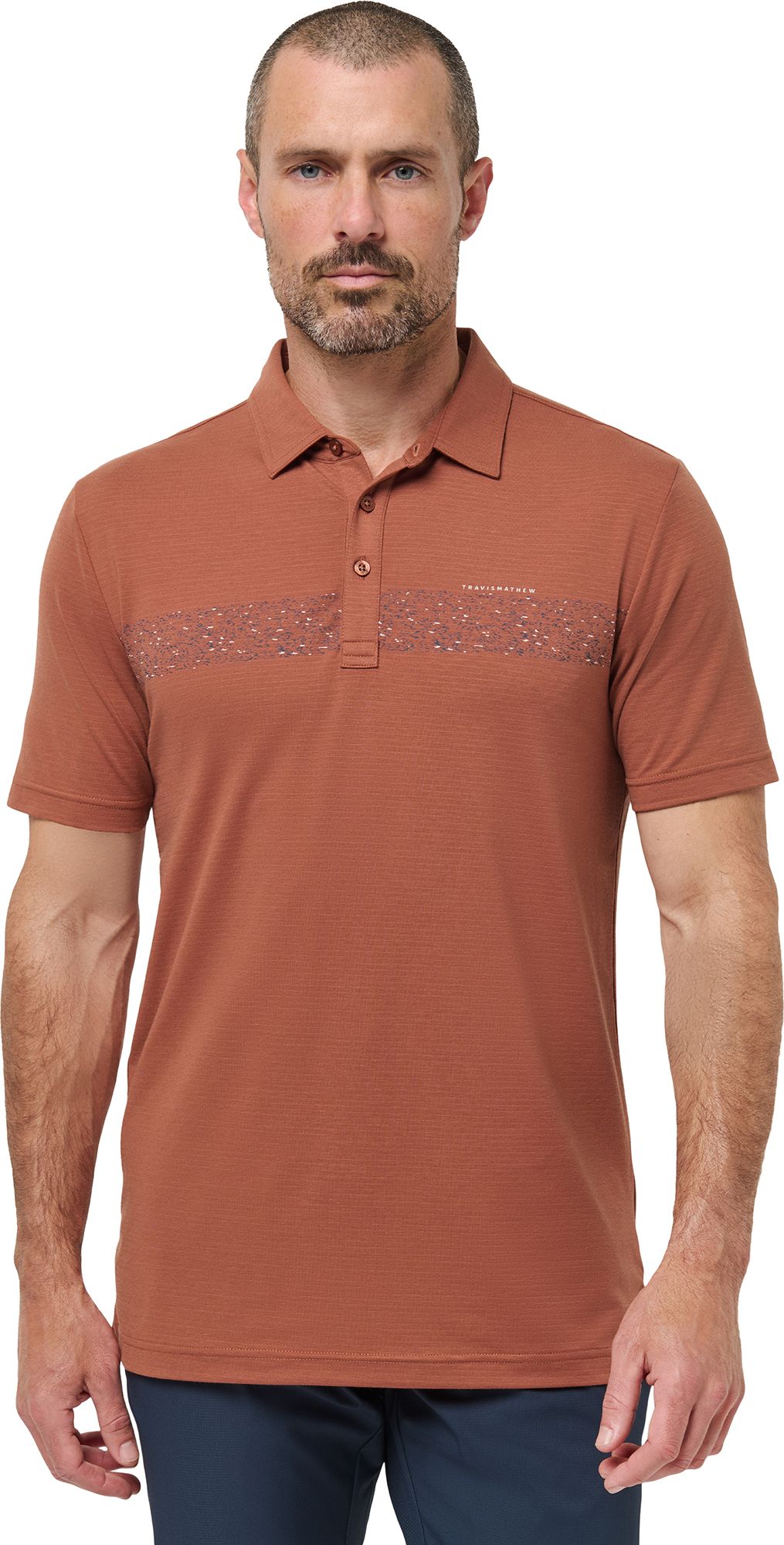 TravisMathew Men's The Heater Chest Stripe Golf Polo