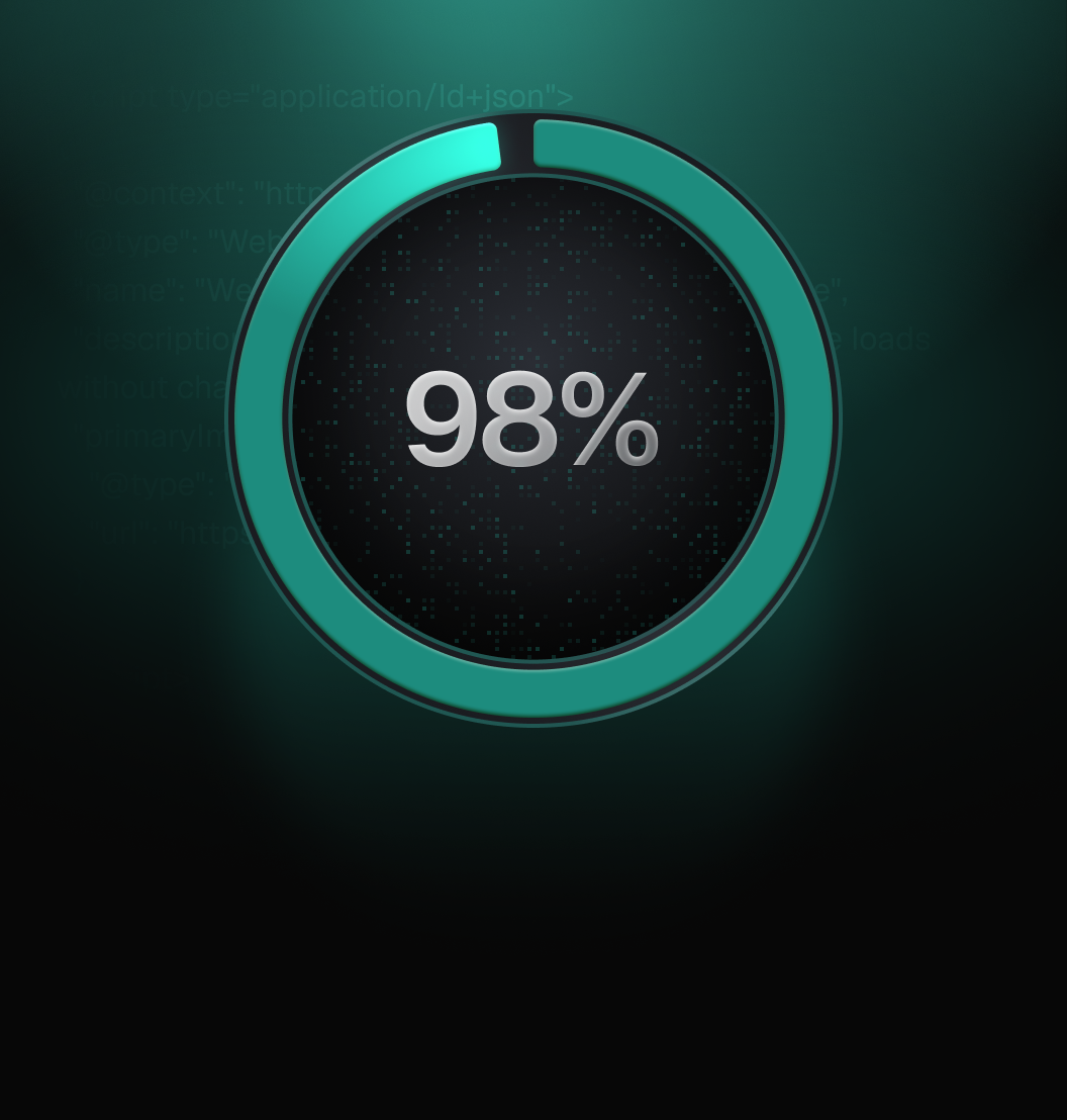 Circular progress bar filled to 98 percent with a dark background.