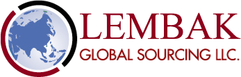 Logo with a blue and white globe on the left and the text LEMBAK GLOBAL SOURCING L.L.C. in red on the right.