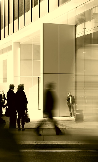 City Downtown Blurry people walking on the street