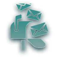 Illustration of a mailbox with three envelopes flying toward it.