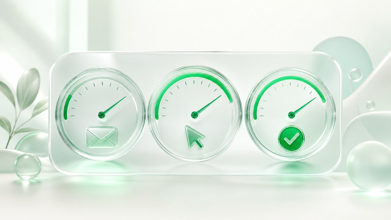 Email marketing performance indicators for delivery, opens and clicks